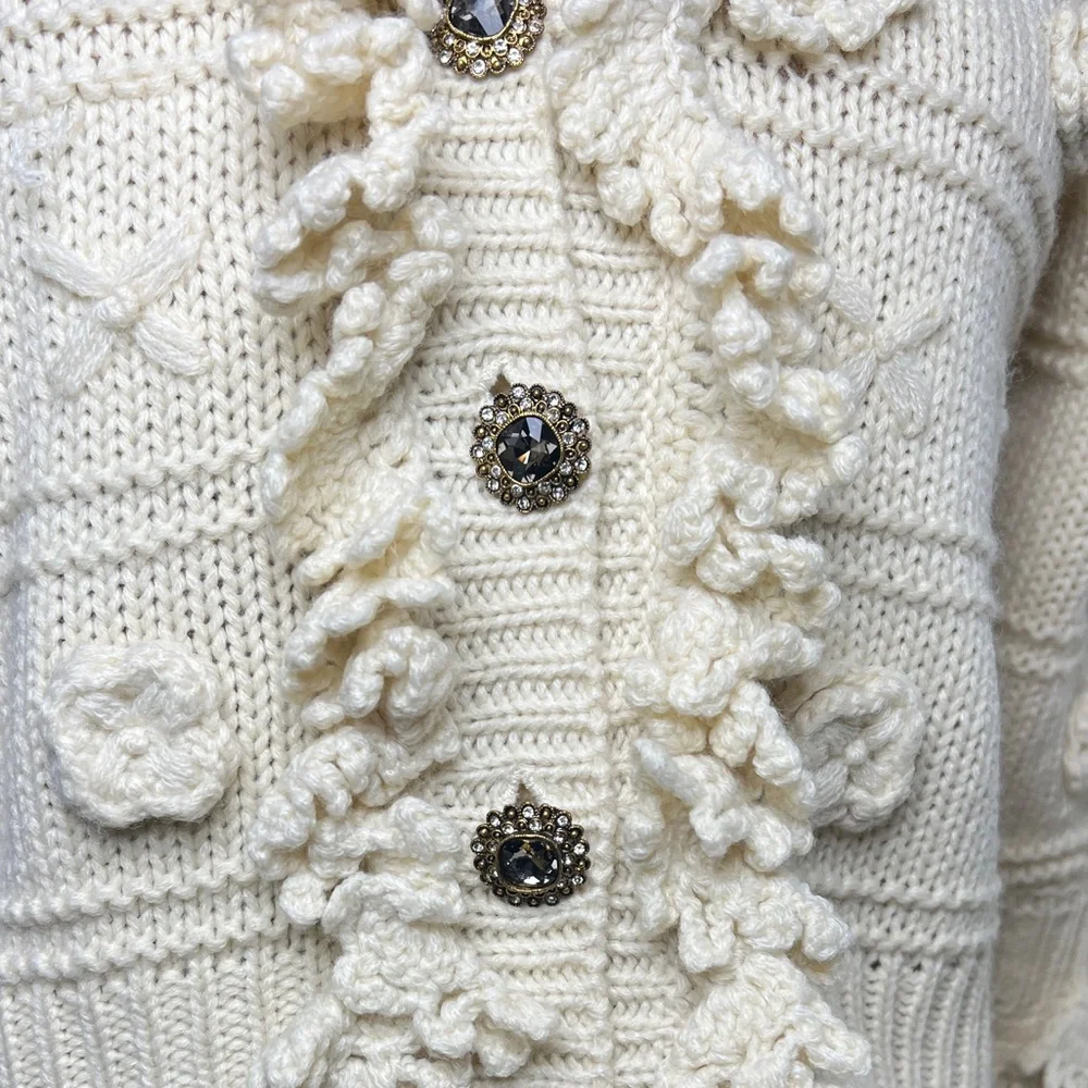 Zara Cream Textured Ruffle-Trim Button Cardigan - Picture 8 of 10